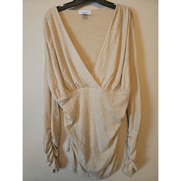 Calvin Klein Women's‎ Ruched Long-Sleeves Blouse Gold Size 1x - Picture 1 of 10